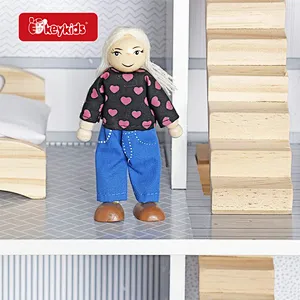 DIY pretend play princess 3 layer villa wooden house toy with accessories W06A536