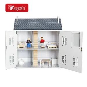 DIY pretend play princess 3 layer villa wooden house toy with accessories W06A536