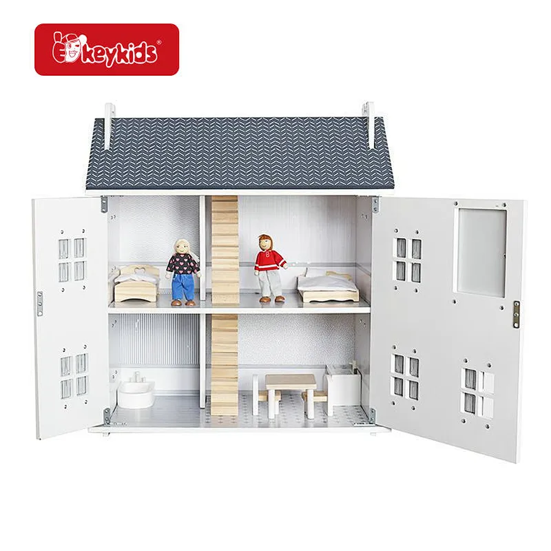 DIY pretend play princess 3 layer villa wooden house toy with accessories W06A536