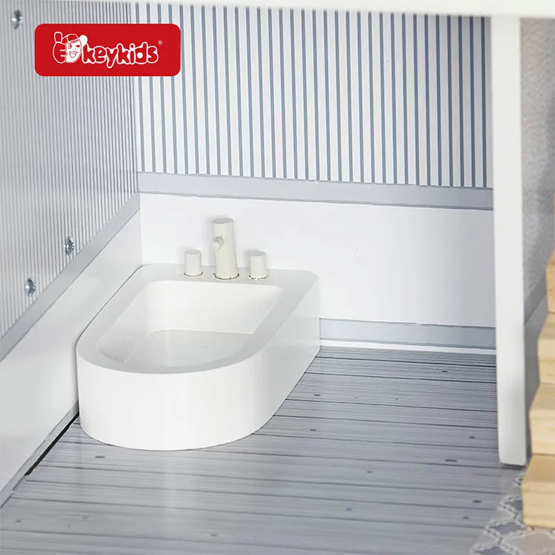 DIY pretend play princess 3 layer villa wooden house toy with accessories W06A536